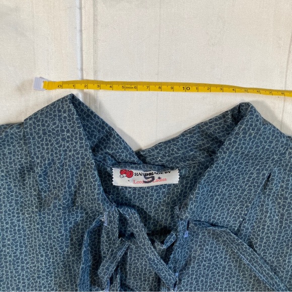 Blue Patterned Handmade Women's Sleeveless Renaissance Tunic V Neck Tie Up Loose - Picture 8 of 10